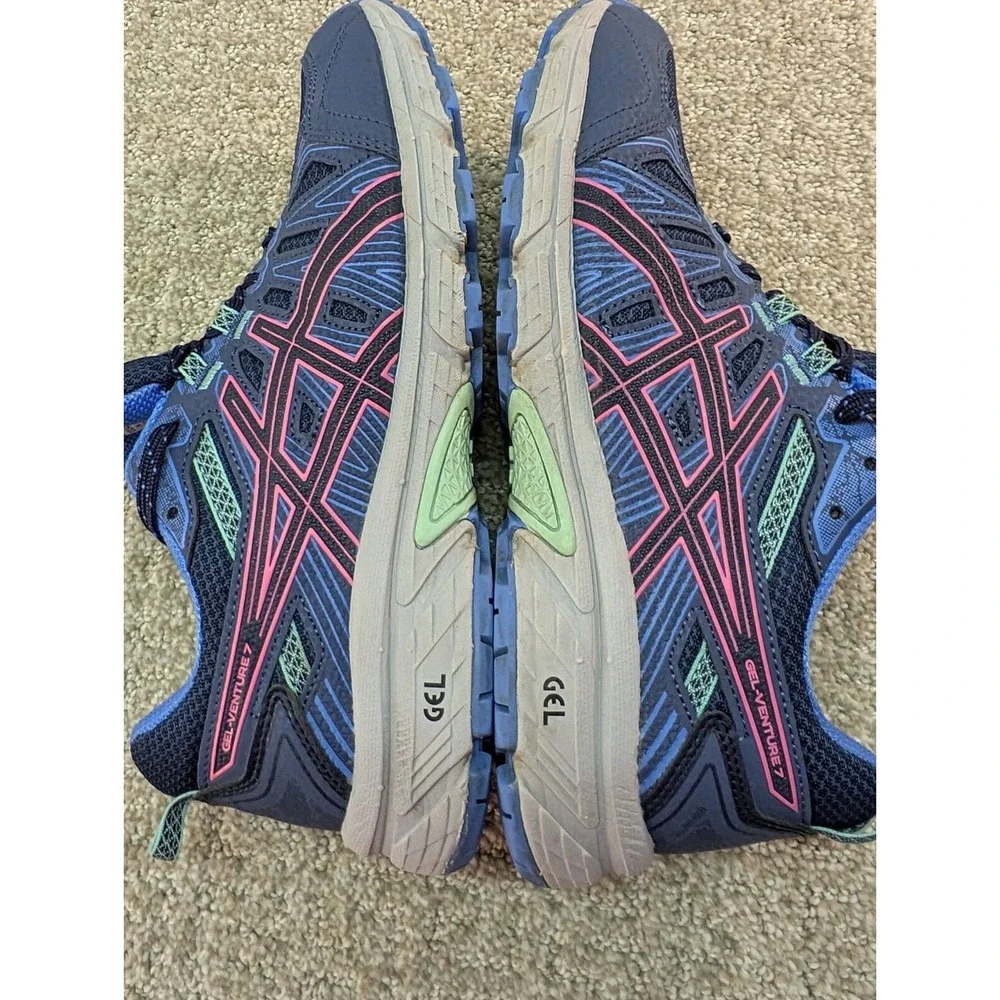 Asics Shoes Gel Venture 7 Womens Running Sneakers Blue Pink D12A476
